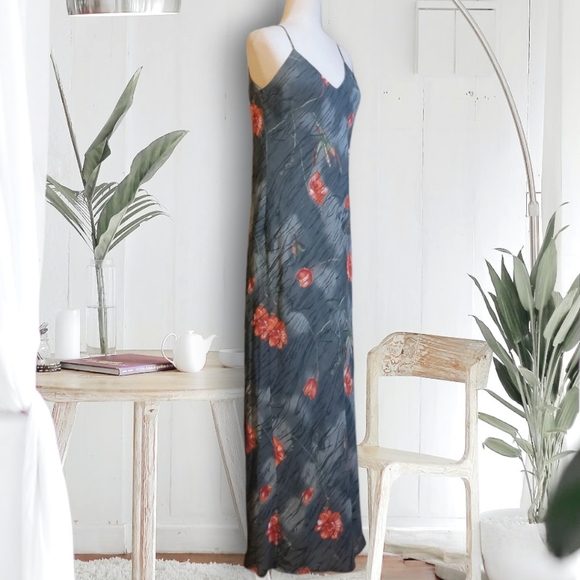 LONG PAIGE NEW YORK Green Floral Flowy Feminine Chiffon Slip Maxi Dress, size 12 - Picture 7 of 13